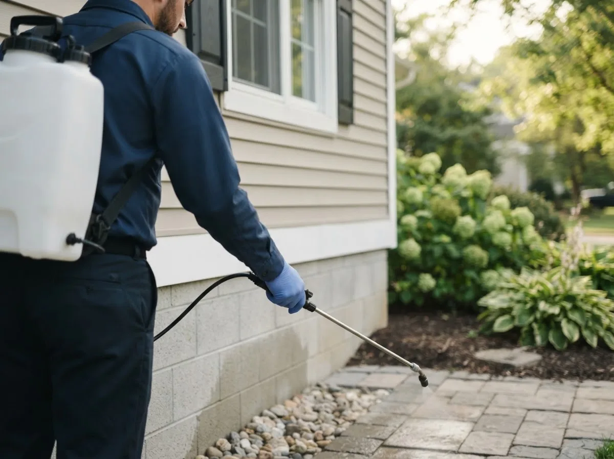 Pest control technician inspecting a home in Quincy, PA